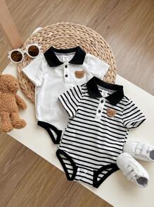 Set de 2 piezas de raniper casual con rayas para bebé recién nacido niño, adecuado para fiesta de cumpleaños, ceremonia, boda, baby shower