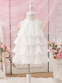 SHEIN Babygirl Cute White Elegant Organza Summer Dress - White - View 7