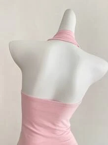 SHEIN Clasi 女式夏季水钻细肩带吊带背心，针织面料，时尚修身优雅设计 - 粉色 - 查看 3
