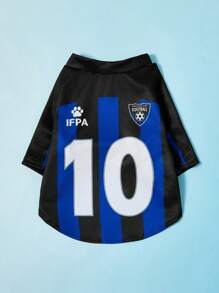 PETSIN 1pc Pet Cat And Dog Universal Number 10 Jersey Blue Black Striped Letter Printed Fashion Casual Sports Style Comfortable Dog Jersey - Multicolor - View 1