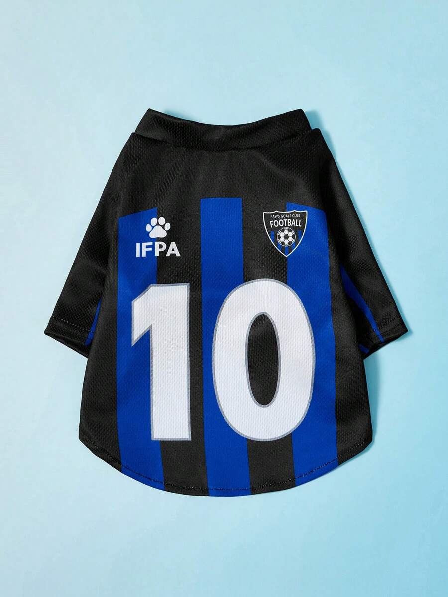 PETSIN 1pc Pet Cat And Dog Universal Number 10 Jersey Blue Black Striped Letter Printed Fashion Casual Sports Style Comfortable Dog Jersey - Multicolor - View 1