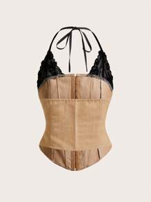 SHEIN ICON 女式合身蕾丝边二合一挂脖吊带背心