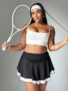 Spódnica sportowa do jogi dla kobiet w dużych rozmiarach, obcisła spódnica do biegania, seksowna, wygodna spódnica do fitnessu na świeżym powietrzu, z kieszeniami i legginsami