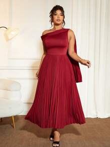 Elenzga 大码女式优雅针织拼布褶皱裙高腰连衣裙，酒红色