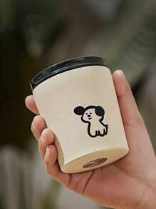 1pc Lovely Puppy Printed Coffee Cup With Lid, Stainless Steel Insulated Water Bottle Mini Portable Travel Cup Outdoor Mug - Mustard Yellow - View 2