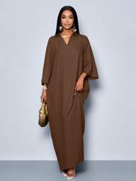 SOLERSUN Women's Fashionable V Neck Loose Batwing Sleeve Dress For Holiday Maxi Women Outfit