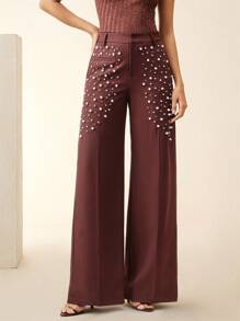 Anewsta Mono de moda elegante de verano para mujer con pantalón y detalles de cuentas - Rojo violeta - Ver 3