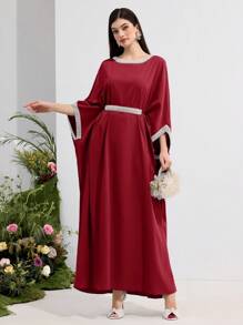 Al Najma 优雅女士珍珠串珠腰部宽松连衣裙 - 紅色 - 查看 3