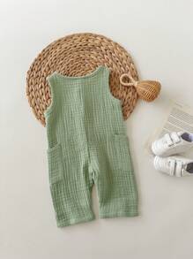 Mono de tirantes de gasa verde casual y versátil para bebé recién nacido niño, adecuado para la playa y salidas - Multicolor - Ver 9
