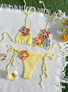 SHEIN Swim Crochet Flower Decor Beach Vacation Cover Up For Women For Summer - Multicolor - View 2