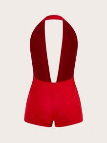 SHEIN ICON Women Sexy Simple Party Holiday Halter Backless Diamond Jumpsuit Casual Wear