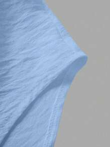 Omancia 褶皱长款纽扣落肩女式衬衫 - 淺藍色 - 查看 5