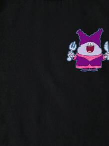 Chowder X SHEIN Camiseta de manga corta negra de estilo casual y urbano con estampado de letras y cuadros para niño preadolescente, para verano - Negro - Ver 5