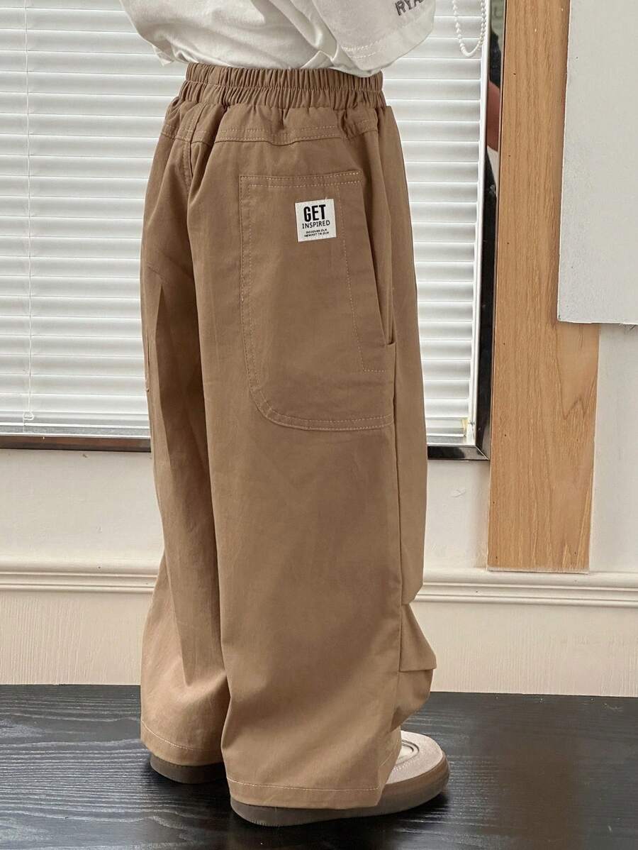 Dazy Kids Pantalones casuales sueltos de unicolor con cordón en la cintura para niño