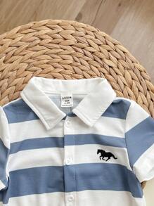 Mono de rayas de manga corta y cuello con solapa y shorts casuales para recién nacido (niño/niña)