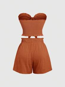 Sweetra طقم ملابس علوية كروب بلون واحد وشورت بخصر مطاطي، قياس ضيق 2 قطعة