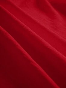 SHEIN LUNE 褶皱长款纽扣式蝙蝠袖女式衬衫 - 紅色 - 查看 5