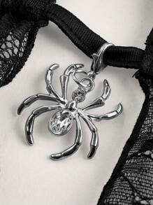 SHEIN ICON 女士 Y2k 性感勃艮第红色蕾丝露背挂脖休闲上衣，日常穿着 - 黑色 - 查看 3