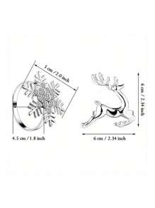 1pc/6pcs/12pcs Christmas Napkin Rings, Gold/Silver Snowflake & Deer Shape Solid Color Alloy Polished Metal Rings, Carved Openwork Design, Christmas Decorations, Tabletop Decor, Wedding, Birthday, Party - Multicolor - View 2