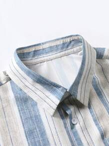 Manfinity Homme 男士夏季沙滩度假风撞色条纹印花短袖衬衫男沙滩衬衫条纹沙滩衬衫男男士条纹衬衫男夏季衬衫男士休闲短袖衬衫蓝白男衬衫蓝白条纹衬衫 - 彩色 - 查看 4