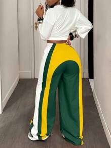 BamGleam Quần ống rộng cạp chun rút dây màu tương phản giản dị - Nhiều màu - Xem 2