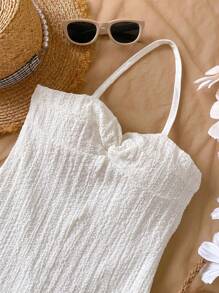 Tween GirlsVacation Halter Twist Jumpsuit - White - View 3