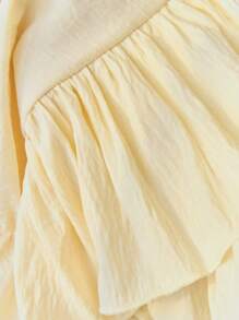 Elamini Beige European & American Style Pleated High Waist Chiffon Ruched Mini Skirt - Yellow - View 6
