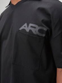 ARC Activewear 超大长袖 T 恤 高性能上衣 健身房运动服 Polo 衫 - 黑色 - 查看 5
