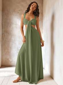 Hauture Váy hở lưng màu trơn thanh lịch và gợi cảm - xanh xám - Xem 3