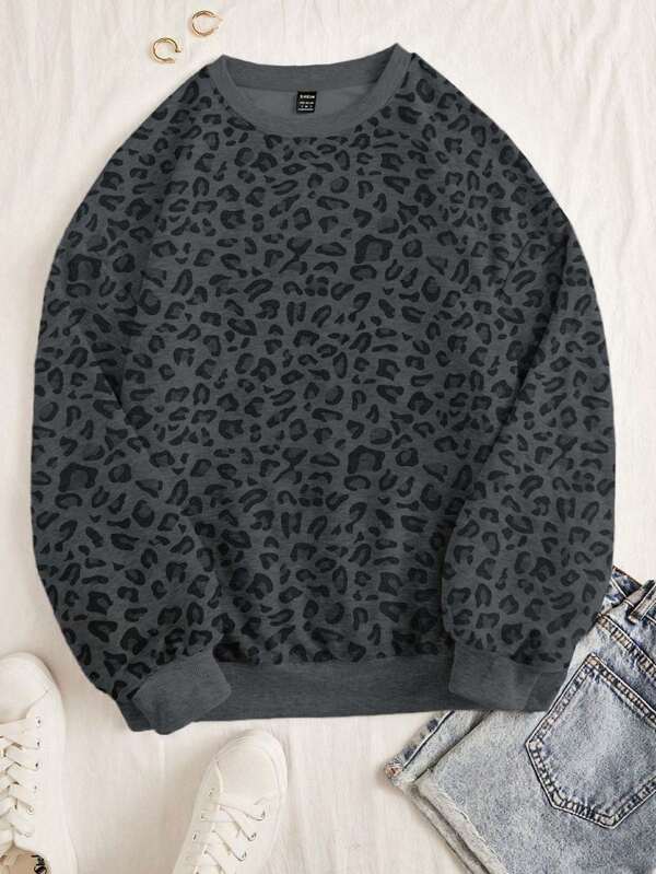 INAWLY Women Casual Leopard Print Crew Neck Sweatshirt Graduation,Back To School Outfits,Graduation,Teacher Outfits For Women,Back To School