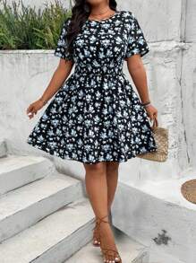 EMERY ROSE Đầm mùa hè tay ngắn cổ tròn họa tiết hoa cỡ lớn - màu đen - Xem 3