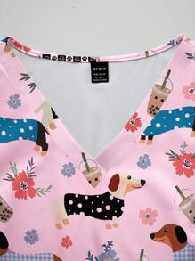 PopScrub Women's Cute Floral And Dog Print Scrub Uniform Top, Lightweight Nursing Scrub Shirt For Summer - Multicolor - View 3