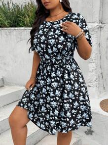 EMERY ROSE Đầm mùa hè tay ngắn cổ tròn họa tiết hoa cỡ lớn - màu đen - Xem 5