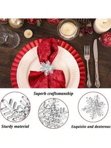 1pc/6pcs/12pcs Christmas Napkin Rings, Gold/Silver Snowflake & Deer Shape Solid Color Alloy Polished Metal Rings, Carved Openwork Design, Christmas Decorations, Tabletop Decor, Wedding, Birthday, Party - Multicolor - View 7