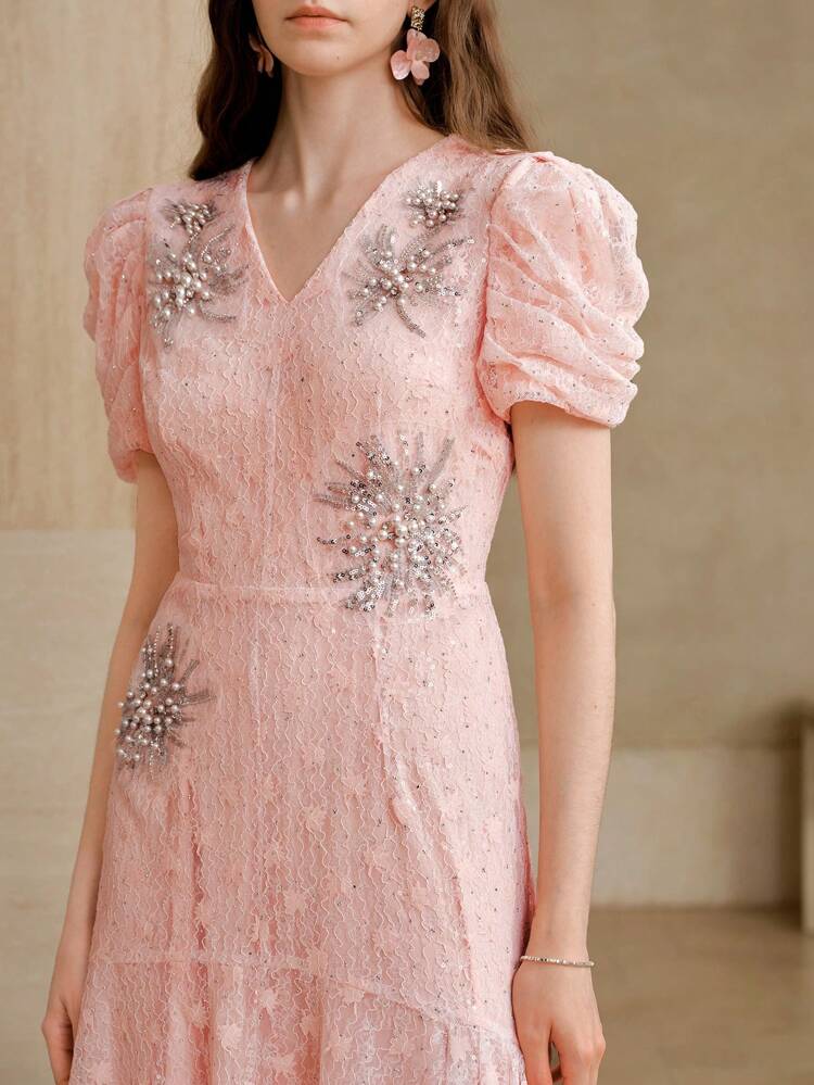 LACE SEQUIN BEADED DRESS