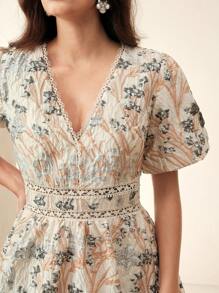 Anewsta Damen Kleid mit Blumenmuster, elegantes Kleid mit Kragen und V-Ausschnitt