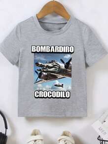 Lässiges, bequemes Basic T-Shirt mit Rundhalsausschnitt und Buchstaben Muster für Tween-Jungen, kurzärmliges Sommeroberteil