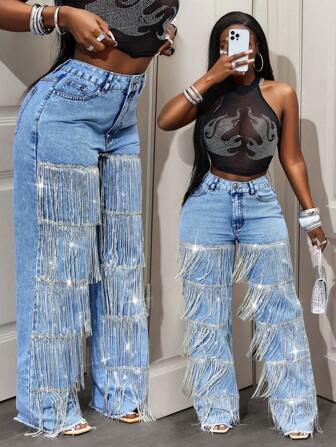 BamGleam 女士性感直筒牛仔裤，适合外出聚会