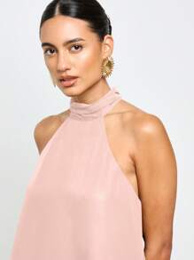 AiiRZ Blusa sin mangas con cuello de halter y caída en cascada, asimétrica, fluida, para eventos de noche, verano, ocasiones especiales, boda, invitada, con espalda de tirantes, de gasa drapeada - Rosa - Ver 4