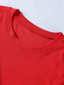 Manfinity Homme 男士休闲百搭纯色短袖T恤，夏季红色T恤男士红色T恤男士红色T恤男士红色T恤 - 紅色 - 查看 5