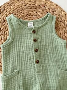 Mono de tirantes de gasa verde casual y versátil para bebé recién nacido niño, adecuado para la playa y salidas - Multicolor - Ver 6