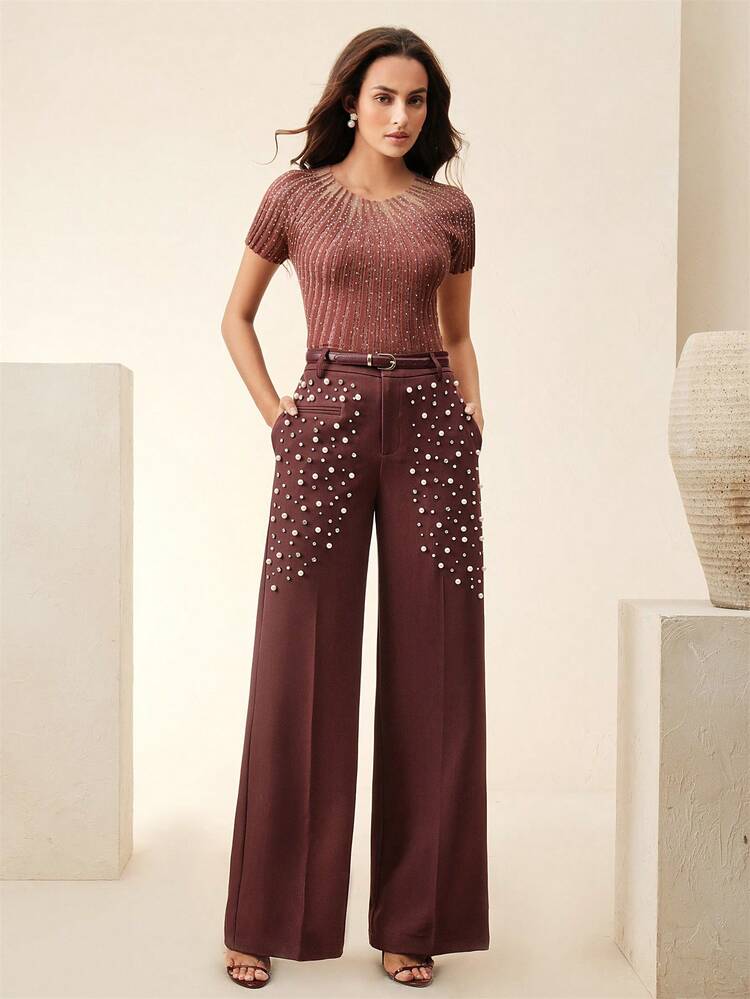 Women's Summer Fashion Elegant Beaded One-Piece Suit Pants