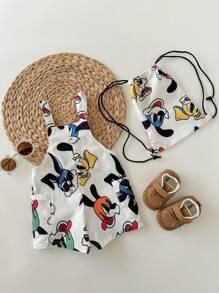 2 件套男婴卡通动物印花围兜 + 短裤 2 件套服装套装，适合春夏休闲、家居、派对穿着 - 白色 - 查看 8