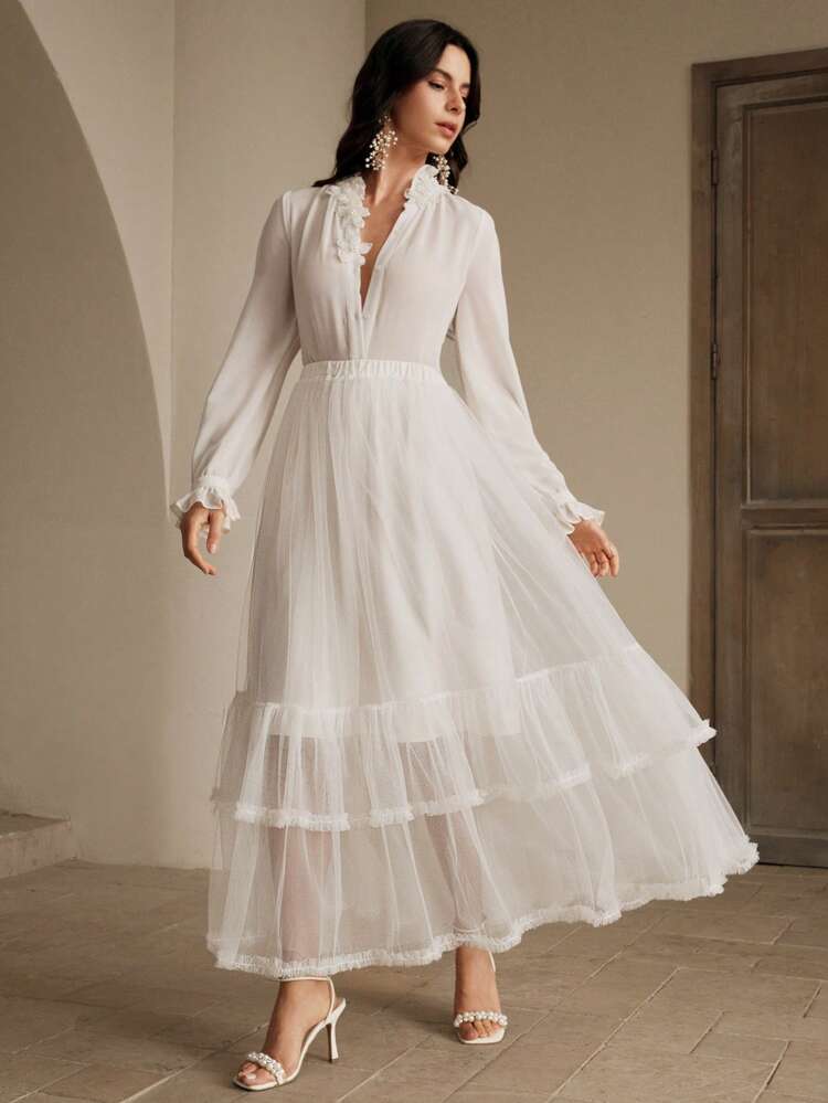 Beach Vacation Style Mesh A-Line Big Swing Skirt For Ladies, Romantic For Valentine's Day