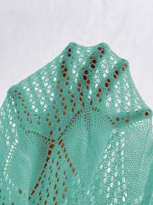 Weeklong Plus Size Women's Hollow-Out Long Sleeve Long Cardigan Sweater, Thin & Lightweight, Suitable For Vacation, Party, Daily Commute, Spring/Summer - Baby Blue - View 9