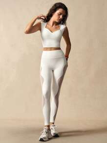 VARSIVA Solid Color Sports T-Shirt & Tank Top, Fashionable For Summer Gym Top V Neck Sports Bra Removable Cups Sports Bra Compression Sports Bra Sports Bra Yoga Bra - White - View 5