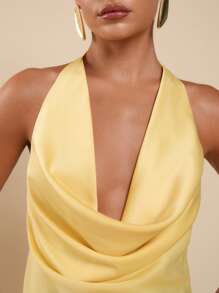 COSMINA Áo ba lỗ hở lưng màu trơn cổ xếp ly chéo cho nữ, mùa hè - Màu vàng - Xem 7