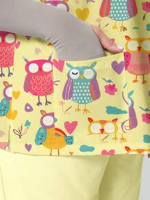 PopScrub 加大码夏季护理工作服上衣，女式休闲可爱猫头鹰、彩虹、心形印花护士工作服上衣 - 彩色 - 查看 4