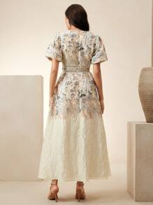 Anewsta Damen Kleid mit Blumenmuster, elegantes Kleid mit Kragen und V-Ausschnitt