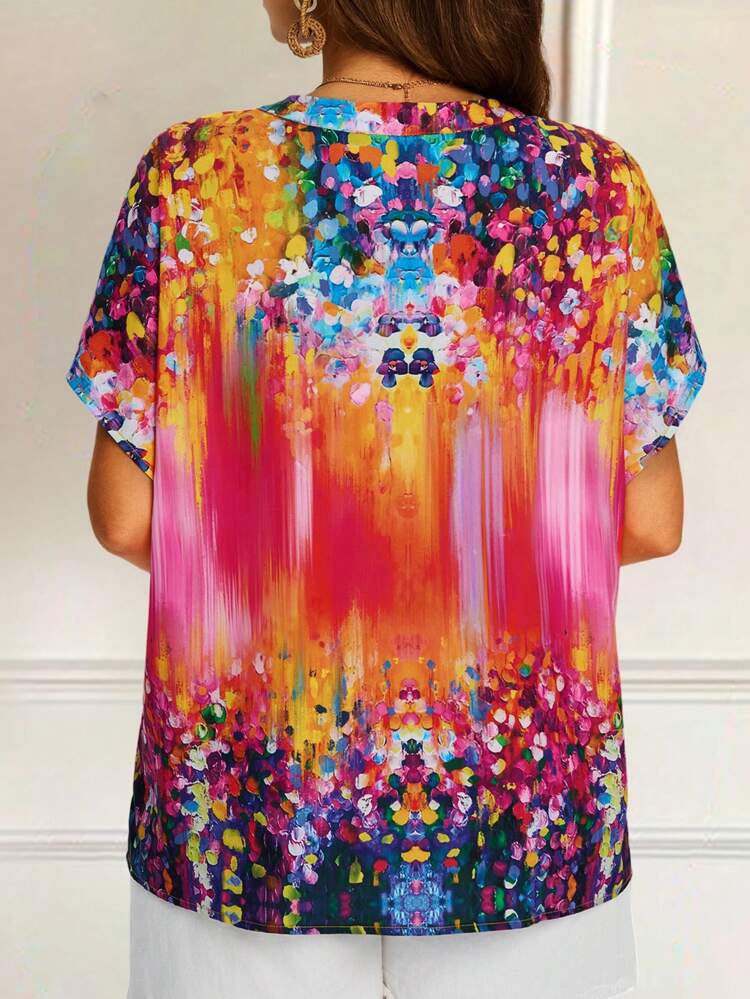 Plus Size Fashionable Vibrant Printed Shirt, Summer,Tunic Top,Going Out Tops Women,Summers For Women,Country Concert,Vacation Tops,Bohemian Clothes,Fall Women Clothes Bohemian Clothes,Springbreak,Raves